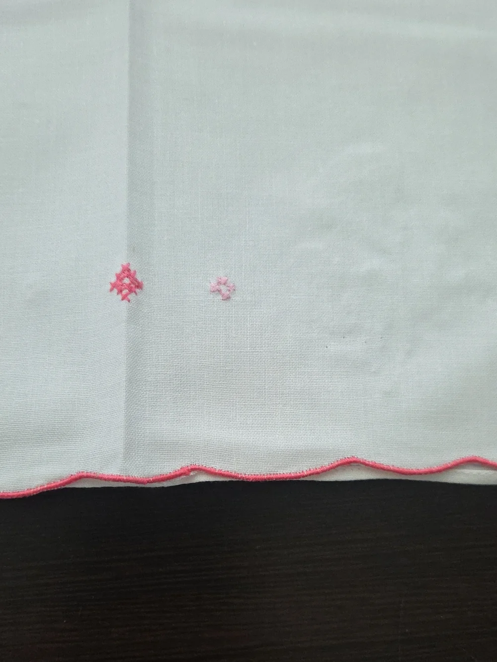 White Cotton Kitchen Tea Towels with Pink Floral Cross-Stitch - Set of 3